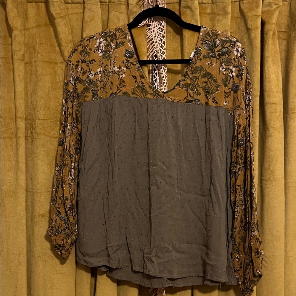 Oddi Floral Mustard and Olive Green Blouse